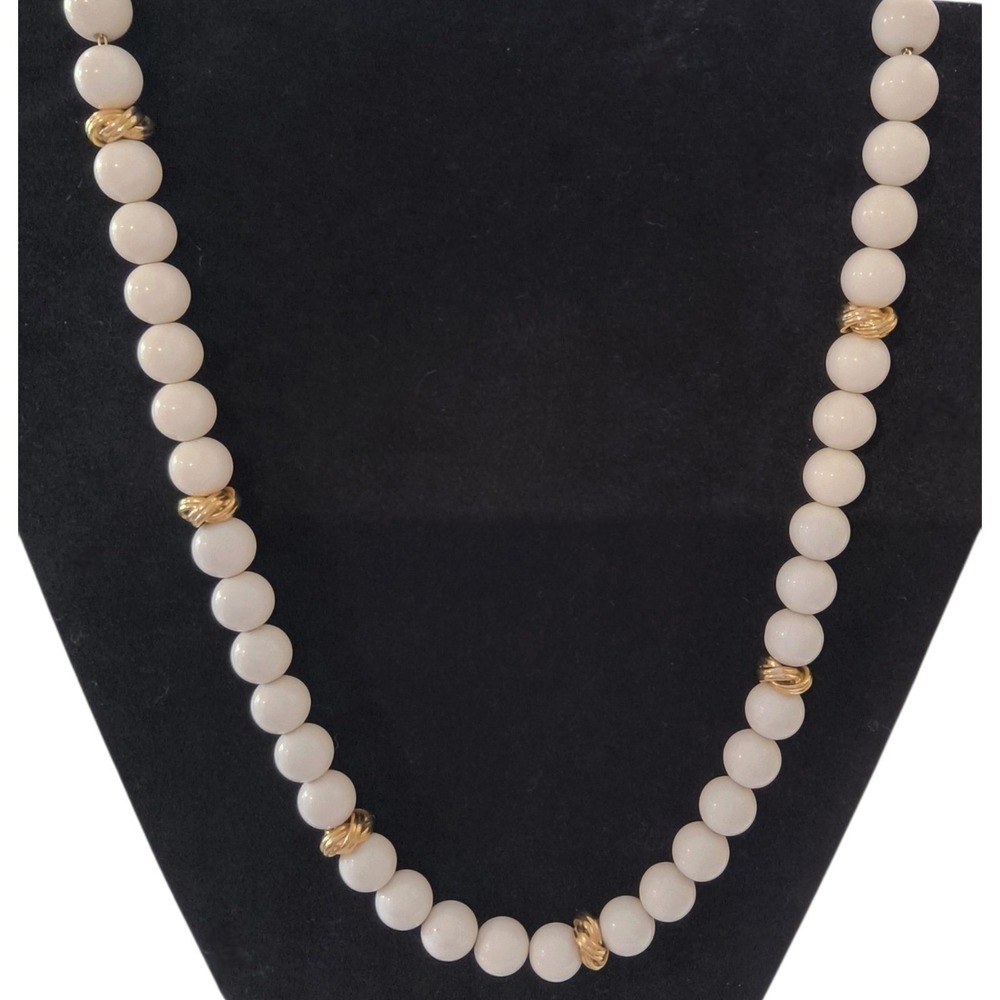 Vintage Monet 30" Ivory Colored Bead Gold Tone Knot Necklace